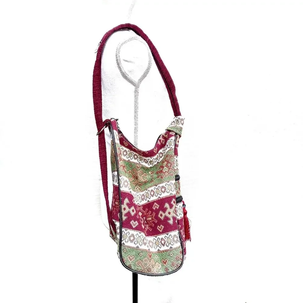Bohemian Backpack Ethnic Turkish Red Green White Tapestry Shoulder Bag Tassels
